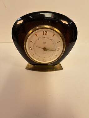 Vintage Mid-Century Modern Elgin Wooden Desk Alarm Clock, Made in Germany